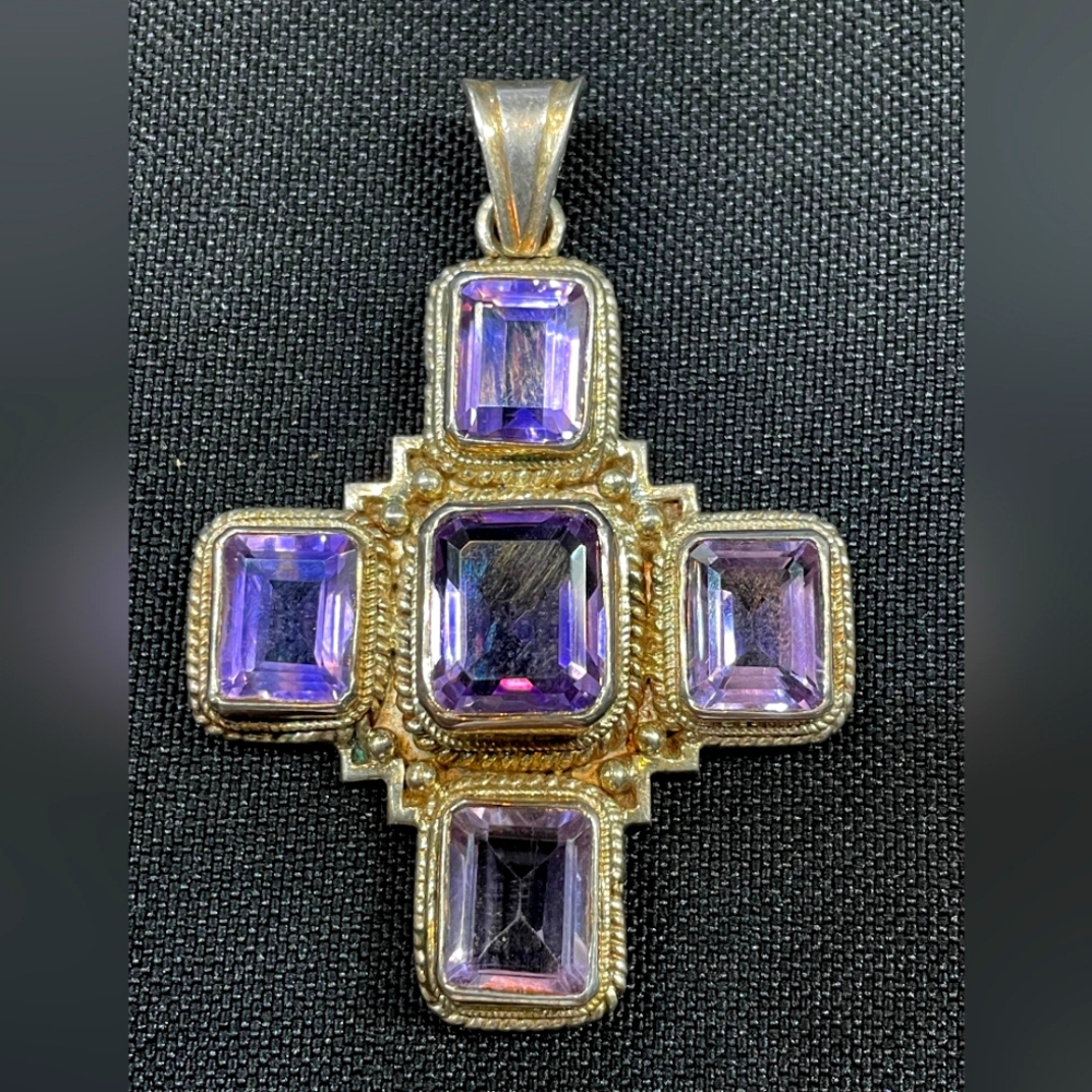 Beautiful Sterling Amethyst Designer Cross Pendant